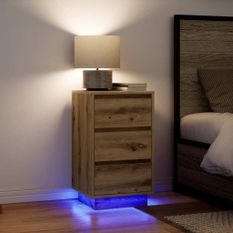 Armoire de chevet et lumières LED chêne artisanal 38x34x65 cm