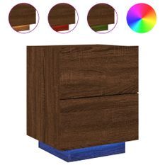 Armoire de chevet et lumières LED chêne marron bois ingénierie