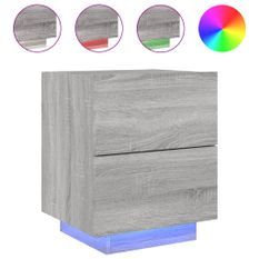 Armoire de chevet et lumières LED sonoma gris bois d'ingénierie