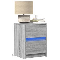 Armoire de chevet et lumières LED sonoma gris bois d'ingénierie