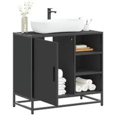 Armoire de lavabo de salle de bain noir 65x33x60 cm