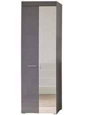 Armoire de rangement 1 porte gris brillant 1 porte miroir Kelia 62 cm
