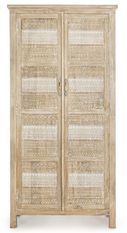 Armoire de rangement 2 portes bois de manguier clair avec décorations incrustées fait main Mabel 88 cm