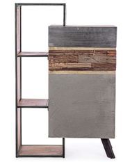 Armoire de rangement industrielle 4 portes 1 porte 2 tiroirs bois de manguier recyclé et acier noir Kramer 90 cm