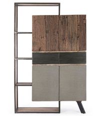 Armoire de rangement industrielle 4 portes 2 tiroirs bois de manguier recyclé et acier noir Kramer 118 cm