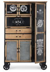 Armoire de rangement industrielle sur roulettes 6 portes 2 tiroirs en acier noir Klara 95 cm