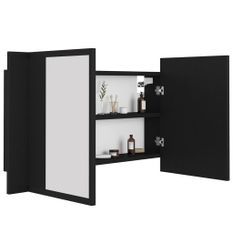 Armoire de salle de bain à miroir à LED Noir 80x12x45 cm