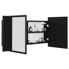Armoire de salle de bain à miroir à LED Noir 90x12x45 cm