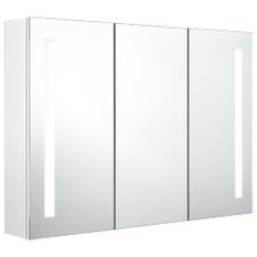 Armoire de salle de bain à miroir LED 89x14x62cm Blanc brillant