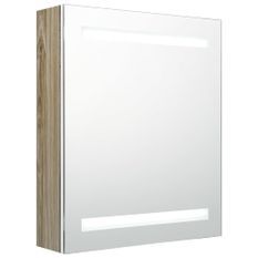 Armoire de salle de bain à miroir LED Blanc et chêne 50x14x60cm