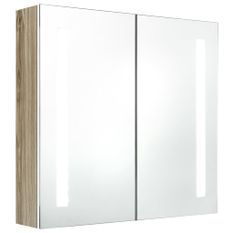 Armoire de salle de bain à miroir LED Blanc et chêne 62x14x60cm