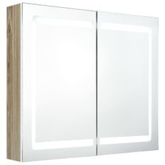 Armoire de salle de bain à miroir LED Blanc et chêne 80x12x68cm