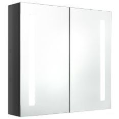 Armoire de salle de bain à miroir LED Gris brillant 62x14x60 cm