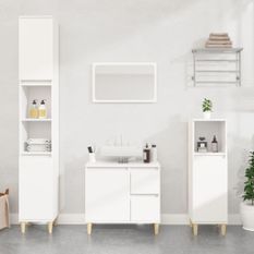 Armoire de salle de bain blanc 30x30x190 cm bois d'ingénierie