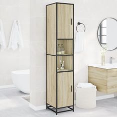 Armoire de salle de bain chêne sonoma bois d'ingénierie métal