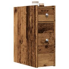 Armoire de salle de bain étroite avec roulettes vieux bois