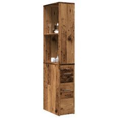 Armoire de salle de bain étroite avec roulettes vieux bois