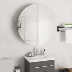 Armoire de salle de bain miroir rond et LED Blanc 54x54x17,5 cm