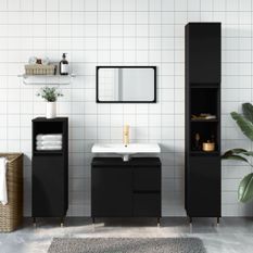Armoire de salle de bain noir 30x30x190 cm bois d'ingénierie