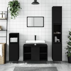 Armoire de salle de bain noir 80x33x60 cm bois d'ingénierie