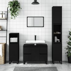 Armoire de salle de bain noir 80x33x60 cm bois d'ingénierie