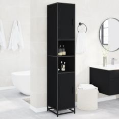 Armoire de salle de bain noir bois d'ingénierie et métal