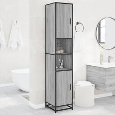 Armoire de salle de bain sonoma gris bois d'ingénierie et métal