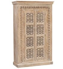 Armoire de salon ALAMBIA – Bois massif de manguier blanchi – 2 portes – 110 cm