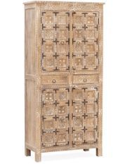 Armoire de salon ALAMBIA – Bois massif de manguier blanchi – 4 portes 2 tiroirs – 110 cm