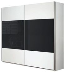Armoire design 2 portes coulissantes blanc et verre noir Kudo