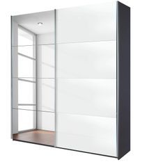 Armoire design 2 portes coulissantes verre teinté blanc et miroir et gris anthracite Luxia