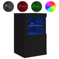 Armoire latérale avec lumières LED noir bois d'ingénierie