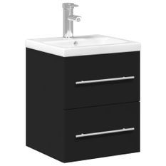 Armoire lavabo de salle de bain avec bassin intégré noir