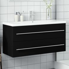 Armoire lavabo de salle de bain avec bassin intégré noir
