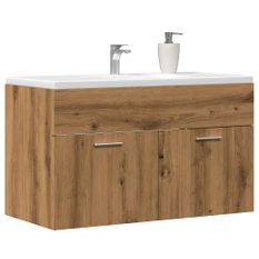 Armoire lavabo de salle de bain chêne artisanal bois ingénierie