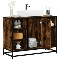 Armoire lavabo de salle de bain chêne fumé bois d'ingénierie