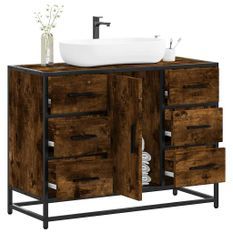 Armoire lavabo de salle de bain chêne fumé bois d'ingénierie