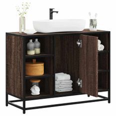 Armoire lavabo de salle de bain chêne marron bois d'ingénierie