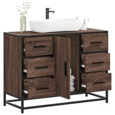 Armoire lavabo de salle de bain chêne marron bois d'ingénierie