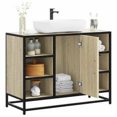 Armoire lavabo de salle de bain chêne sonoma bois d'ingénierie