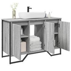 Armoire lavabo de salle de bain sonoma gris 91x35x60 cm