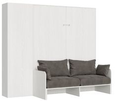 Armoire lit 140x190 cm avec canapé et colonne de rangement bois blanc Kanto