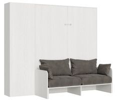 Armoire lit 120x190 cm avec canapé et colonne de rangement bois blanc Kanto