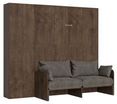 Armoire lit 120x190 cm avec canapé et colonne de rangement bois noyer Kanto