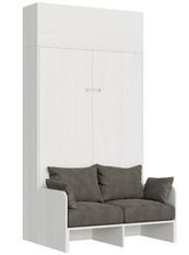 Armoire lit 120x190 cm avec canapé et meuble haut bois blanc Kanto