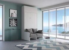 Armoire lit 120x190 cm avec canapé et meuble haut bois blanc Kanto