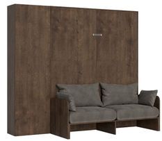 Armoire lit 140x190 cm avec canapé et colonne de rangement bois noyer Kanto