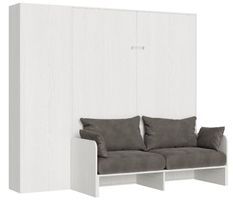 Armoire lit 160x190 cm avec canapé et colonne de rangement bois blanc Kanto