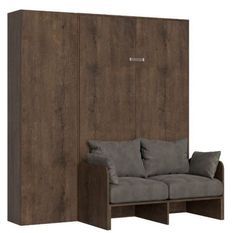 Armoire lit 160x190 cm avec canapé et colonne de rangement bois noyer Kanto