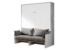 Armoire lit 160x200 cm escamotable verticale avec canapé frêne blanc et porte blanche Kanto